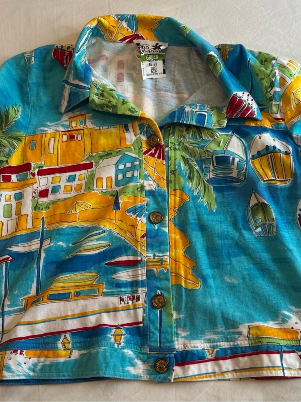 Copa Cabna Colorful Tropical Boat Print Button-Front Shirt M